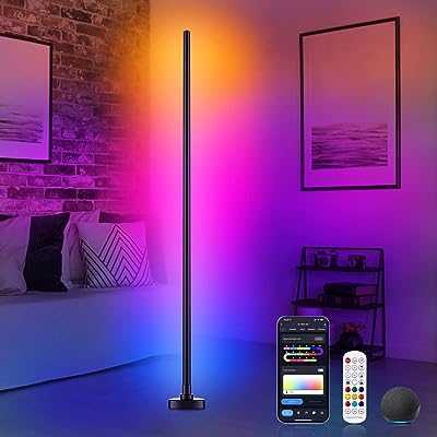 POPOLAT Smart LED Floor Lamp, RGB+IC Corner Floor Lamp with App and Remote Control, Compatible with Alexa, Google Assistant, 50" Color Changing Mood Lighting for Living Room Bedroom Gaming Room(Black)