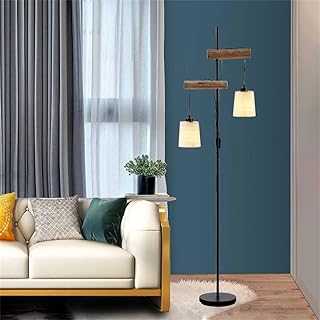 Osasy Floor lamp in Natural Wooden,Rope and Black Metal, Rustic 2lights Floor Lamps 169 cm,Elegant Floor Lamps for Bedroom Living Room Office/Decor,with Switch, 2 * E27 Socket