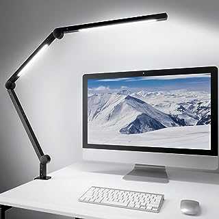LED Desk Lamp, Dual Light Source Desk Light with Clamp, Dimmable 4 Color Modes & 4 Brightness Swing Arm Lamp, Eye-Caring Clip-on Architect Lamp with Memory Function for Work Study Home Office