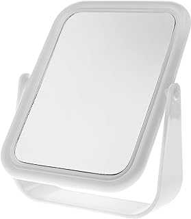 Blue Canyon - 18cm Free Standing Square Mirror - White Colour - Perfect for Shaving and Applying Makeup - One Side with 2x Magnification - Double Sided Multipurpose Mirror - BA2046