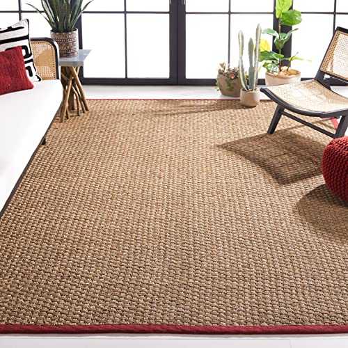 Safavieh Natural Fiber Collection NF114D Basketweave Natural and Red Summer Seagrass Area Rug (9' x 12')