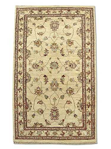 Traditional Persian Chobi Handmade Agra Rug, Wool, Cream, Small, 93.2 X 154 cm, 3' 1" x 5' 1" (ft)