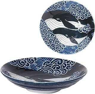 MINORU TOUKI Minorutouki mino ware White Wave Whale Dinner Plate φ8.66×H1.97in 20oz Made in Japan