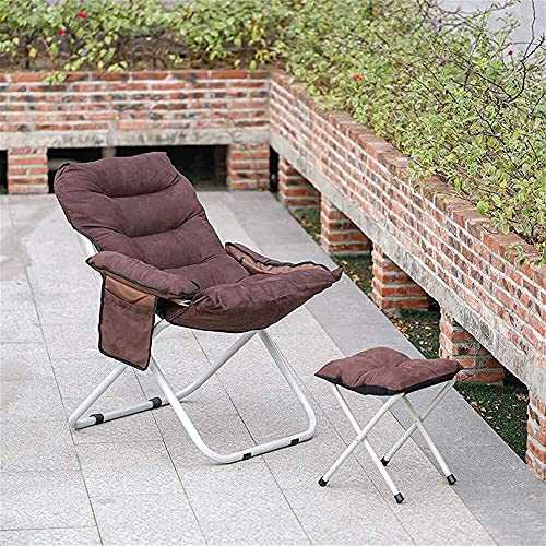 QMMD Lightweight Reclining Chairs with Foot Stool High Back Adjustable Folding Recliner Armchair Suede Garden Lounge Chair for Indoor Outdoor Camping (Color : Coffee)