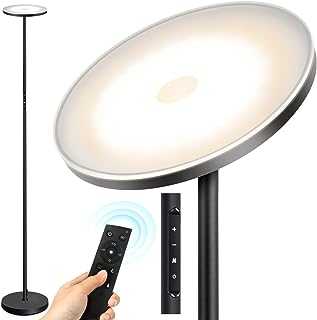 OUTON Floor lamp LED dimmable 30W 2400lumen, Modern uplighter Floor lamp stepless with 4 Color temperatures, Remote Control and Touch Control, 1H Timer for Living Room Bedroom Office, Black