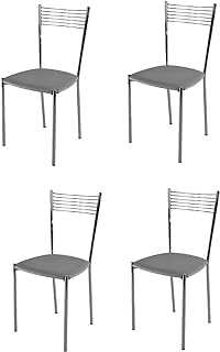t m c s Tommychairs - Set of 4 chairs ELEGANCE suitable for Kitchen, bar and Dining Room, structure in chromed steel with an upholstered seat covered in light grey artificial Leather