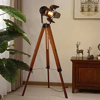 Industrial Tripod Floor Lamp for Living Room Bedroom, Vintage Standing Reading Lamp with Metal Wood Leg for Studio,Study Room and Office, Black (Blub not Included))