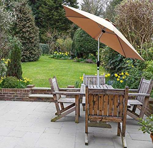 GlamHaus Garden Parasol Tilting Table Umbrella, UV 40+ Protection, 2.7m, Additional Parasol Protection Cover, Crank Handle, Gardens and Patios - Robust Aluminium (Sand)