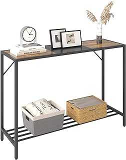 Console Table, 41.7" Industrial Entryway Table with Storage Shelf, Narrow Sofa Table for Hallway, Entrance Hall, Corridor, Foyer, Living Room - Wood Look Metal Frame - Rustic Brown and Black