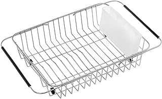 SANNO Dish Drainer Rack Dish Rack with Cutlery Holder Plate Drying Rack Dish Dryer Cup Holder Sink Drainer Basket for Kitchen,Rustproof Stainless Steel