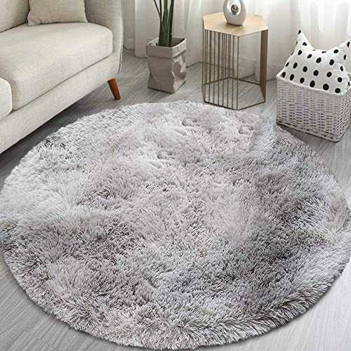Calore Area Rugs Round Bedroom Carpets Living room Rug Fluffy Washable Indoor Floor Area Mat for Playroom and Kids room(White gray, 160 cm)