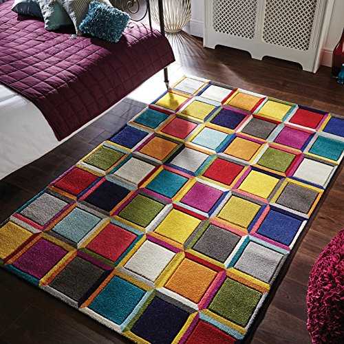Quality Handcarved Geometric Design Rainbow Multi Coloured Rug in Various sizes Carpet (120x170cm (4'x5'6''), Waltz Multi)