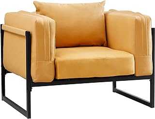 OFCASA 1 Seat Sofa Faux Leather Upholstered Tub Chair Small Single Couch with Pillow Metal Frame Armchair for Corner Living Room Bedroom Lounge 90cm Yellow