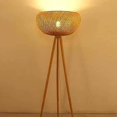 $Floor Lamp Bamboo Rattan Floor Lamp, Study Bedroom Living Room Simple Lamps High 145cm