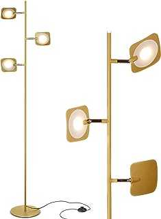 Brightech Tree Spotlight LED Floor Lamp - Very Bright Reading, Craft and Makeup 3 Light Standing Pole - Modern Dimmable & Adjustable Panels, Minimal Space Use - Antique Brass