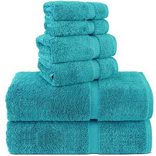 Chakir Turkish Linens 100% Cotton Premium Turkish Towels for Bathroom | 2 Bath Towels - 2 Hand Towels, 2 Washcloths (6-Piece Towel Set, Aqua)