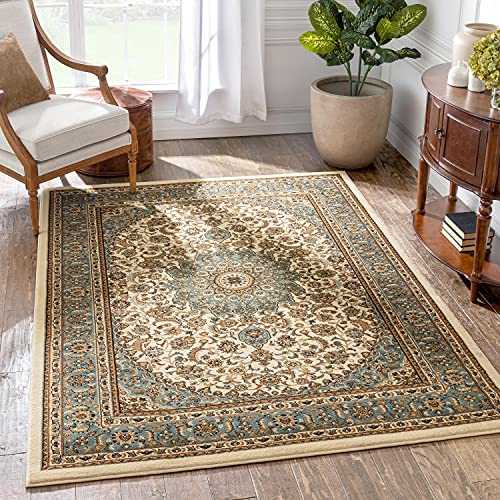 Well Woven Sultan Medallion Ivory/Blue Oriental Persian Floral Area Rug 200 x 280 cm (6'7" x 9'3" ft.)