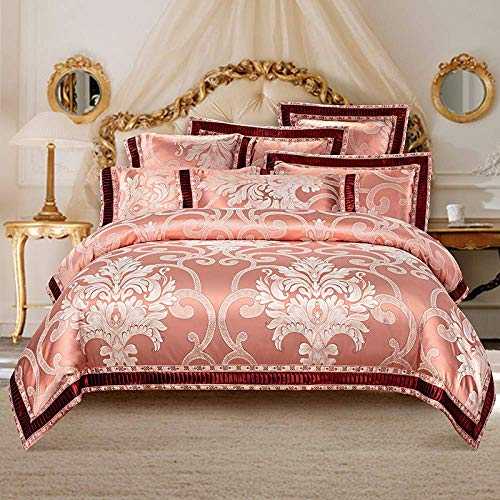 HJRBM 4/6-Pieces Silk Cotton Jacquard Luxury Bedding Set Gold Edge Bed Set Bed Linens Duvet Cover Bed Sheet,4,King Size 4pcs