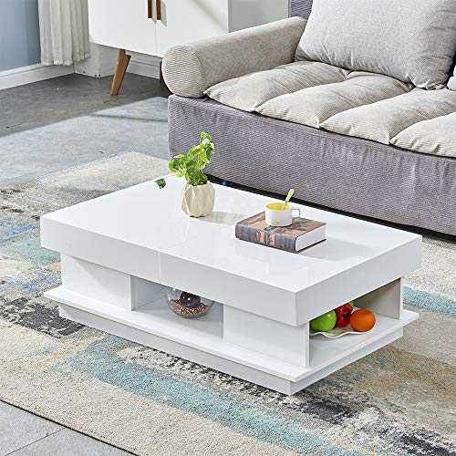 HomeSailing EU Coffee Table with Hidden Storage Drawer High Gloss End Table for Living Room Modern Design White