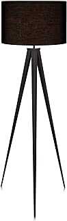 Teamson Home Romanza LED Tripod Standing Floor Lamp with Drum Shade, Modern Lighting in Black for Living Room, Bedroom or Dining Room