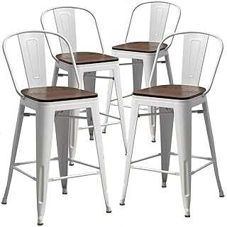 AKLAUS Metal Bar Stools with Backs Counter Stools Set of 4 Counter Height Bar Stools High Back Bar Chairs 24 Inch White