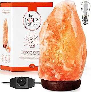 The Body Source Himalayan Salt Lamp (3-5kg) with Dimmer Switch - All Natural and Handcrafted with Wooden Base
