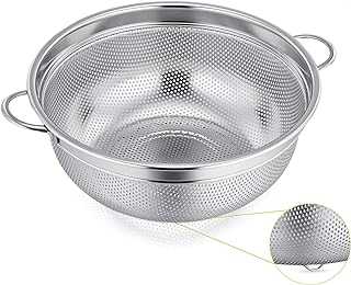 HaWare Stainless Steel Colander, 20cm Micro-Perforated & Footed Metal Colander with Handle, Heavy Duty Strainer for Kitchen Food/Pasta/Vegetable/Rice/Fruit/Noodles - Dishwasher Safe