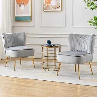 Wahson Velvet Accent Chairs Set of 2 Occasional Tub Chairs Upholstered Wingback Side Chairs, Armless Cocktail Chairs for Bedroom, Living room and Office, Grey