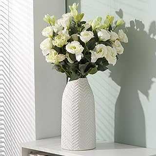 hjn Ceramic Vase for Home Decor White Vase for Flowers, Morden Table Vase, Boho Vase for Decor Accents/Living Room/Bookshelf/Mantel- White Texture(Medium