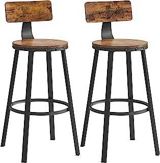 VASAGLE Bar Stools, Set of 2 Tall Bar Stools with Backrest, Kitchen Stools, Steel Frame, 73.2cm High Seat, Easy Assembly, Industrial, Rustic Brown and Black LBC026B01V1