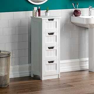 Bath Vida 4-Drawer Floor Standing Cabinet Unit Bathroom Storage, Wood, White