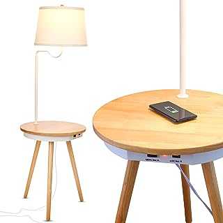 Brightech Owen - End Table with Lamp for Living Rooms, Wireless Charging Station & USB Ports Built in - Wood Nightstand/Side Table & LED Reading Light Attached for Bedrooms - Mid Century Modern
