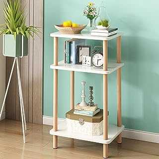 EXILOT 3-Tier Side Table, Tall End Table with Storage Rack, Wooden Bedside Table for Living Room Bedroom Office No-Tool Assembly White.