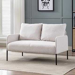 Wahson 2 Seater Sofa Modern Compact Loveseat Couch Thick Padding Armchair Sofa, Linen Small Sofa Couch for Bedroom/Office/Apartment/Living Room, Beige