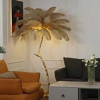 XIHOME Modern Luxury Real Ostrich Feather Gold Floor Lamp Resin Nordic Standing Lamp Villa Repot Hotel Decor Lighting Romantic Princess Bedroom Bedside Floor Lamp Brown 160cm