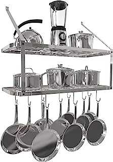 Vdomus shelf pot rack wall mounted pan hanging racks 2 tire (silver)