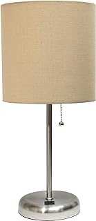 Limelights LT2044-TAN Stick USB Charging Port and Fabric Shade Table Lamp, Brushed Steel/Tan