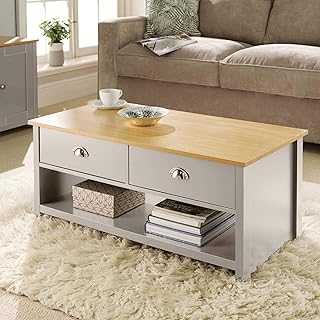 Home Source Oak Coffee 2 Drawer Occasional Table, Engineered Wood, Grey, 100cm