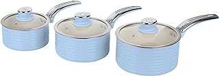 Swan SWPS3020BLN Retro Induction Saucepan Set With Glass Lids, Non Stick Ceramic Coating, Easy to Clean, Blue, 3 Piece, 16/18/20 cm