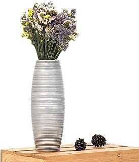 LEEWADEE Small Floor Vase – Handmade Flower Holder Made of Mango Wood, Sophisticated Vase for Decorative Twigs and Flowers, 36 cm, silver-coloured