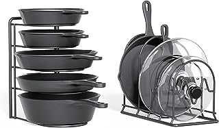 Heavy Duty Pot Rack Organizer, 5 Tier Pan Rack Storage Holder, Holds 50 LB - Holds Cast Iron Skillets, Frying Pans, Griddles - No Assembly Required, 13'' Height (2 pack)