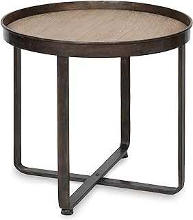 Kate and Laurel Zabel Industrial Modern End Table, 22.5 x 20.5, Natural Wood and Rustic Iron, Decorative Round Side Table with with Wrought Iron Metal Frame and White Oak Finish