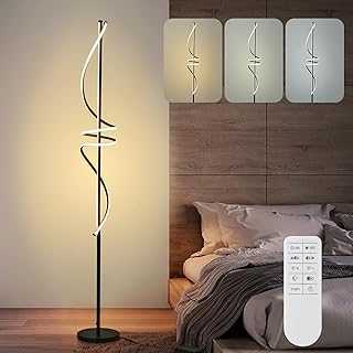 POWROL Floor Lamp, 174CM Corner Floor Lamp with Remote Control Modern Spiral Standing Lamp Dimming 3 Color Tall Floor Lamp Black Night Light 48W LED Reading Lamps for Living Room Bedroom Office