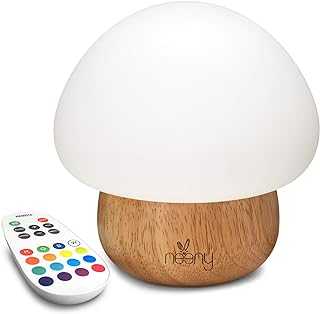 Neeny Baby Night Light w 16 Colors Remote Control Mushroom LED Wooden Adjustable Brightness & RGB Colors USB Silicone Kids Baby Table Bedside Bedroom lamp