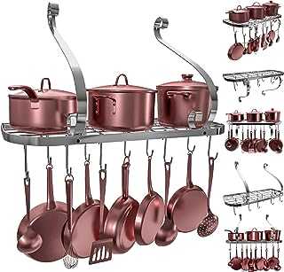 Vdomus Hanging Pot Rack Organizer, Wall Mounted Kitchen Pan Organizer Pots and Pan Storage with 10 hooks, Kitchen cookware Storage Organizer, 24 by 10-inch (sliver)
