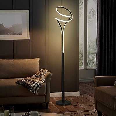 Led Floor Lamp Dimmable Modern Floor Lamp Timing Floor Standing Reading Lamp 3 Color Temperatures Black Floor Lamp with Remote Control for Living Room/Bedroom