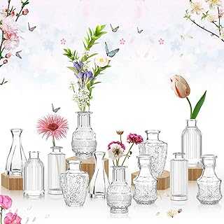 Vase for Flowers Set of 12 Vintage Glass Vases Small Bud Vase Great for Room Decor,Bedroom Decor,Home Decor