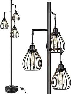 Industrial Floor Lamp for Living Room, Tree Floor Lamp with 3 Elegant Teardrop Cage Head& ST58 Edison LED Bulbs, Sturdy Base Tall Vintage Pole Light Great for Farmhouse Rustic Home Bedroom Office