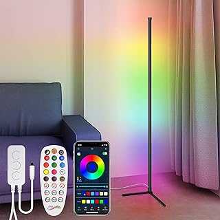 Midore LED RGB Corner Floor Lamp Colour Changing 156cm 18W Modern Minimalist Nordic Standing Lamp Atmosphere Light with Remote for Living Rooms Bedroom
