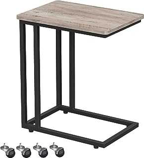 VASAGLE End Table, Side Table, Coffee Table, with Steel Frame and Castors, Easy Assembly, Industrial, for Living room, Bedroom, Balcony, Greige and Black LNT050B02